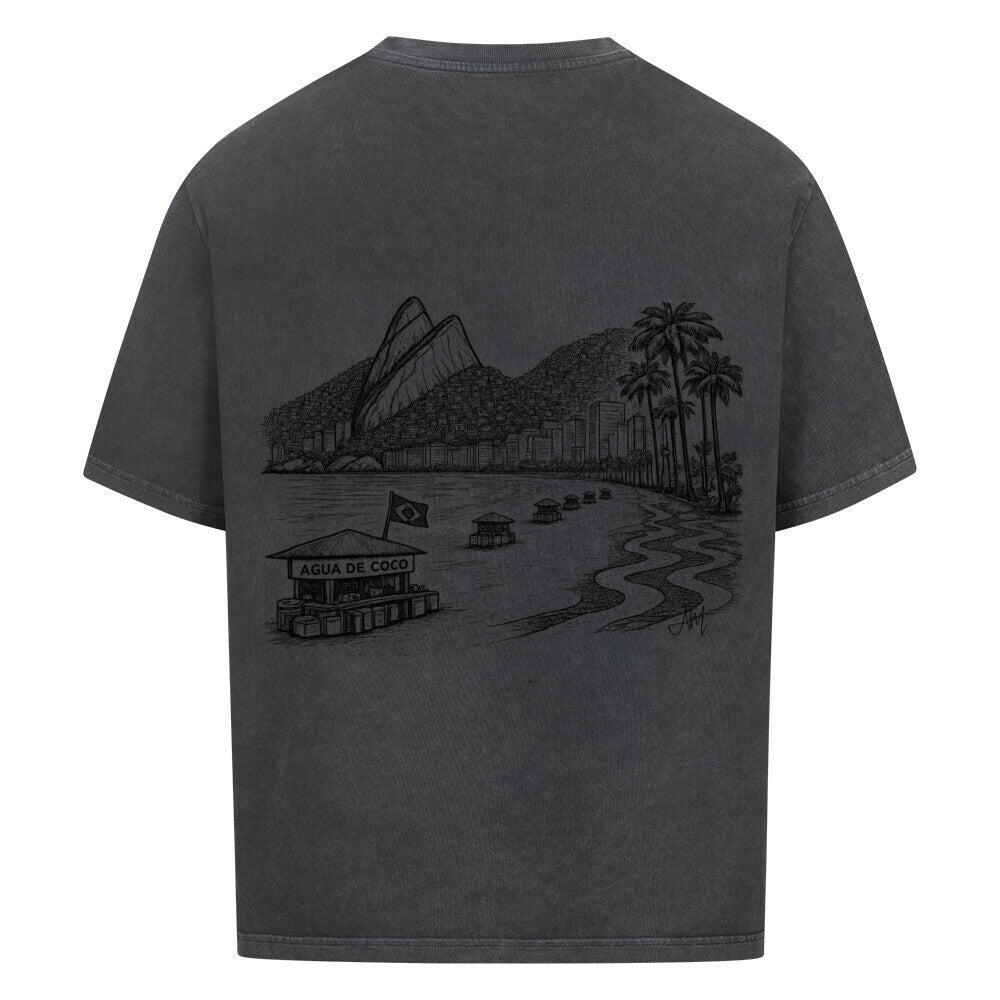 Brasilien Oversized T-Shirt in Washed Black mit großem künstlerischem Rückenprint